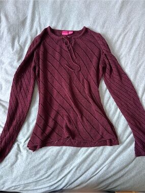 Maroon Knit Long-Sleeve Sweater Top